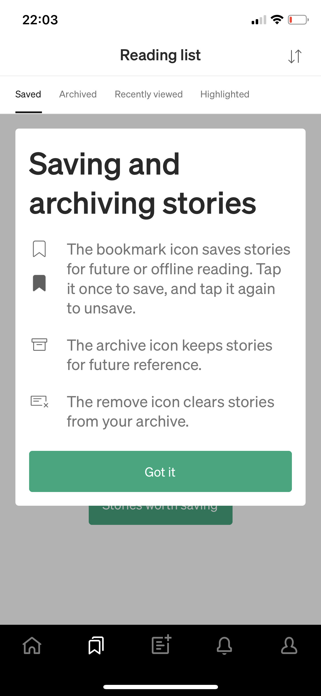 Saving and archiving stories