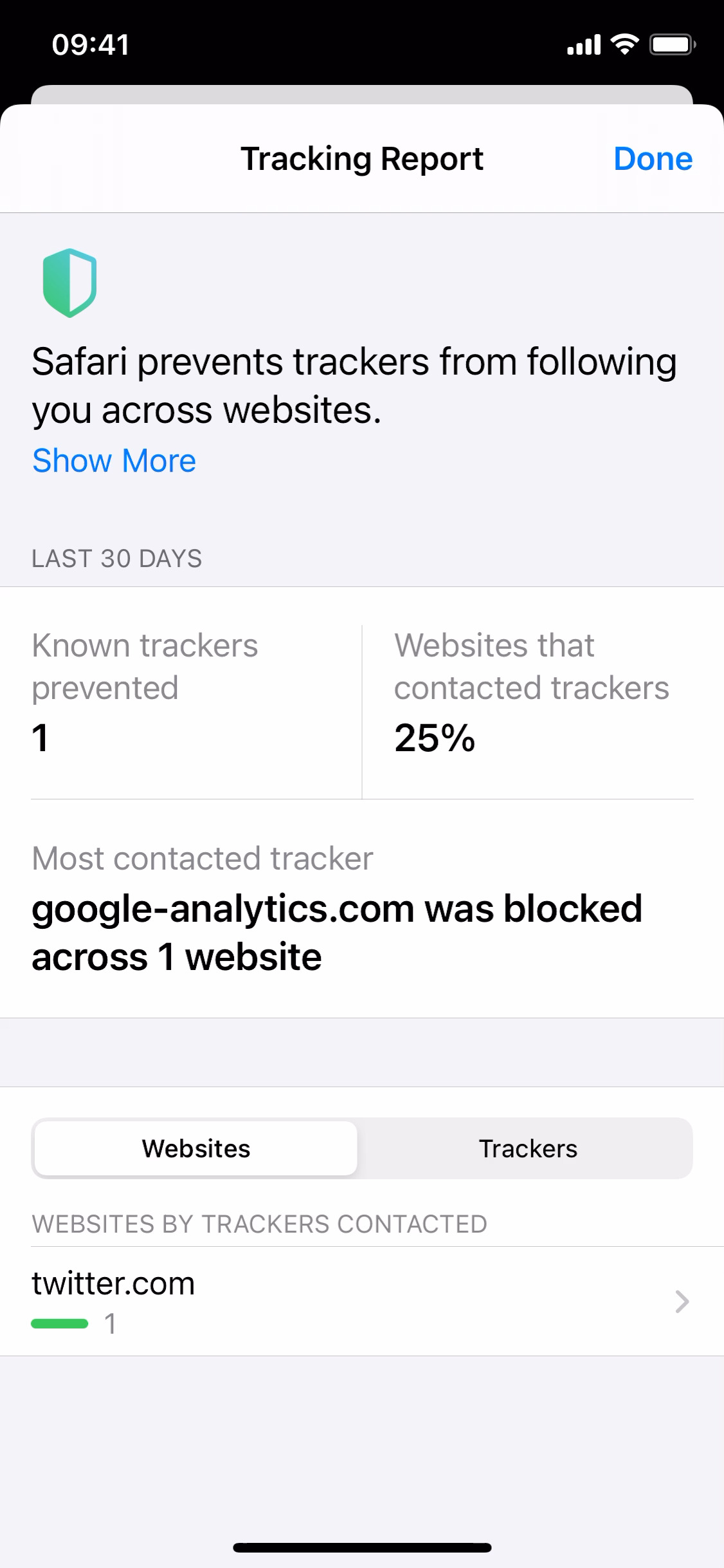 Safari tracking report