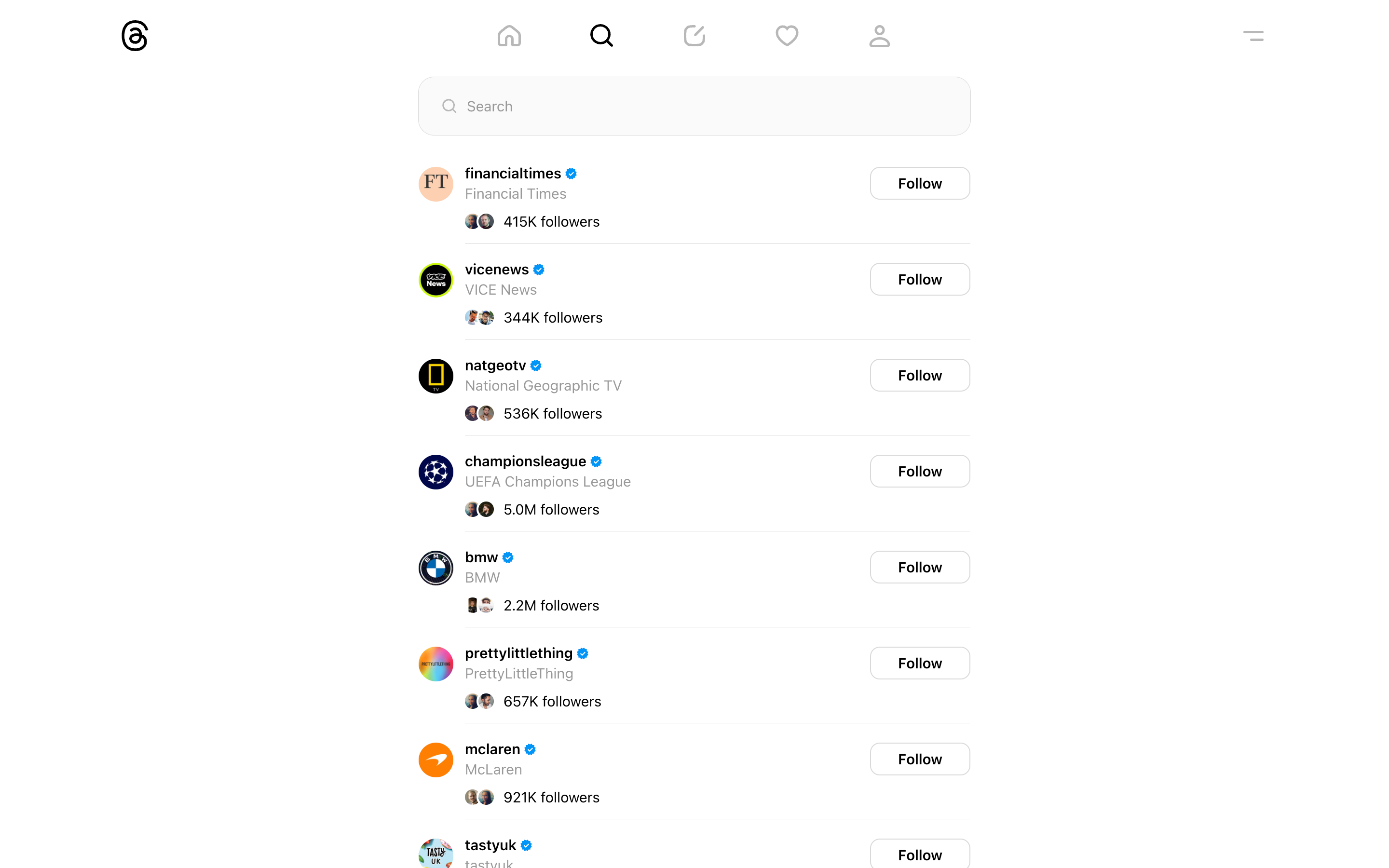 Search & follow suggestions