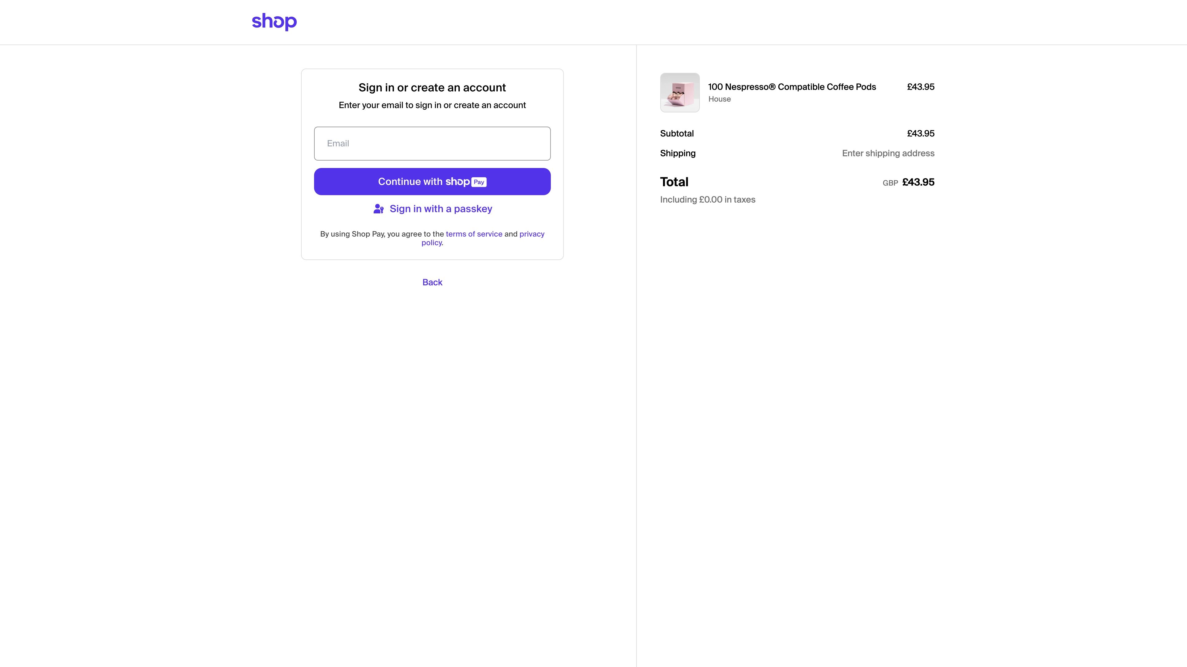 Shop - Sign in or create an account