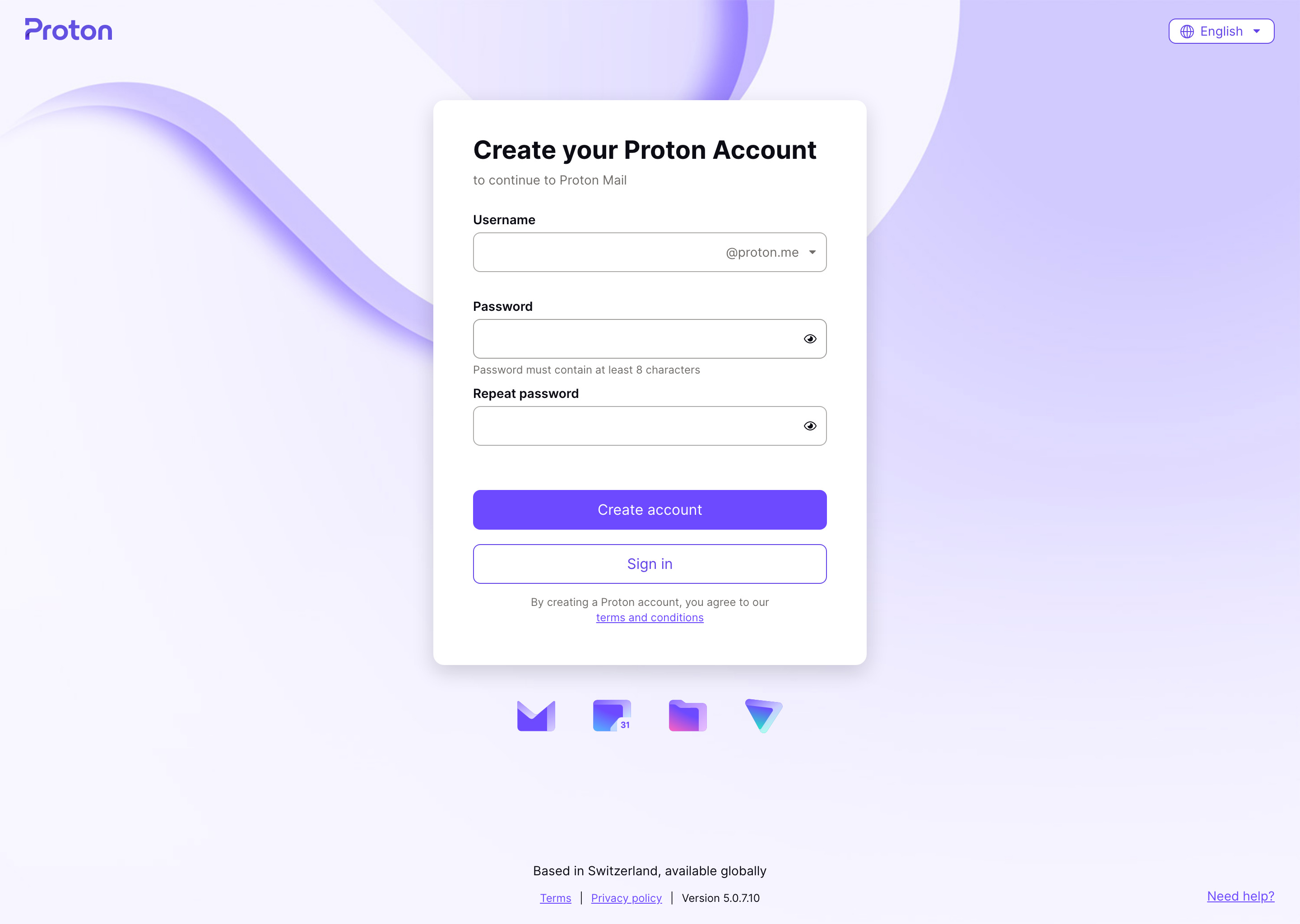 Create your Proton account