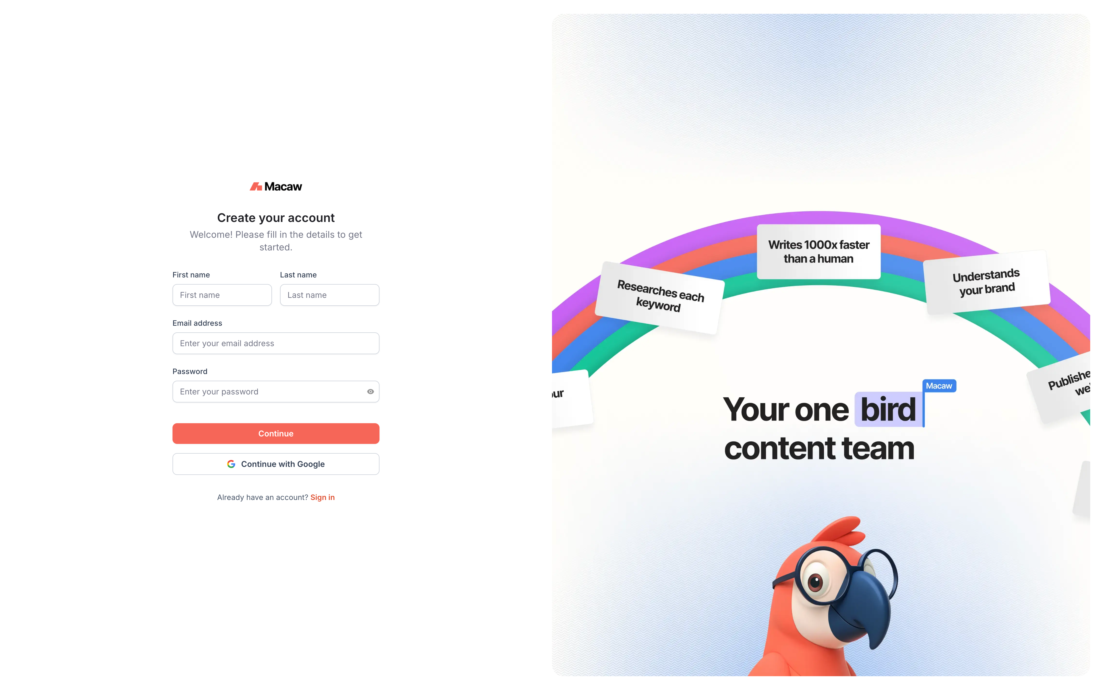 Macaw Create Account