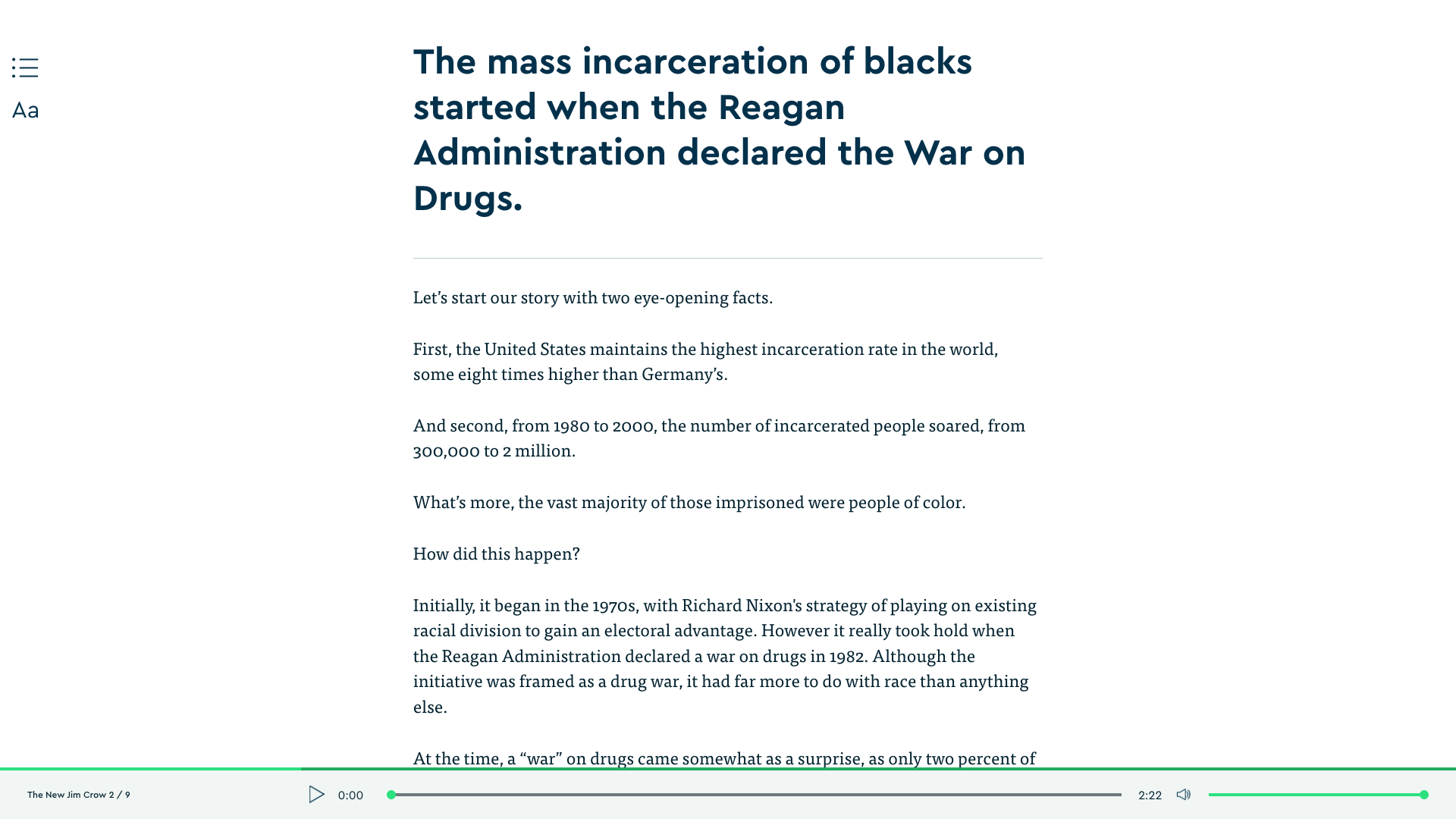 Reader view and audio player