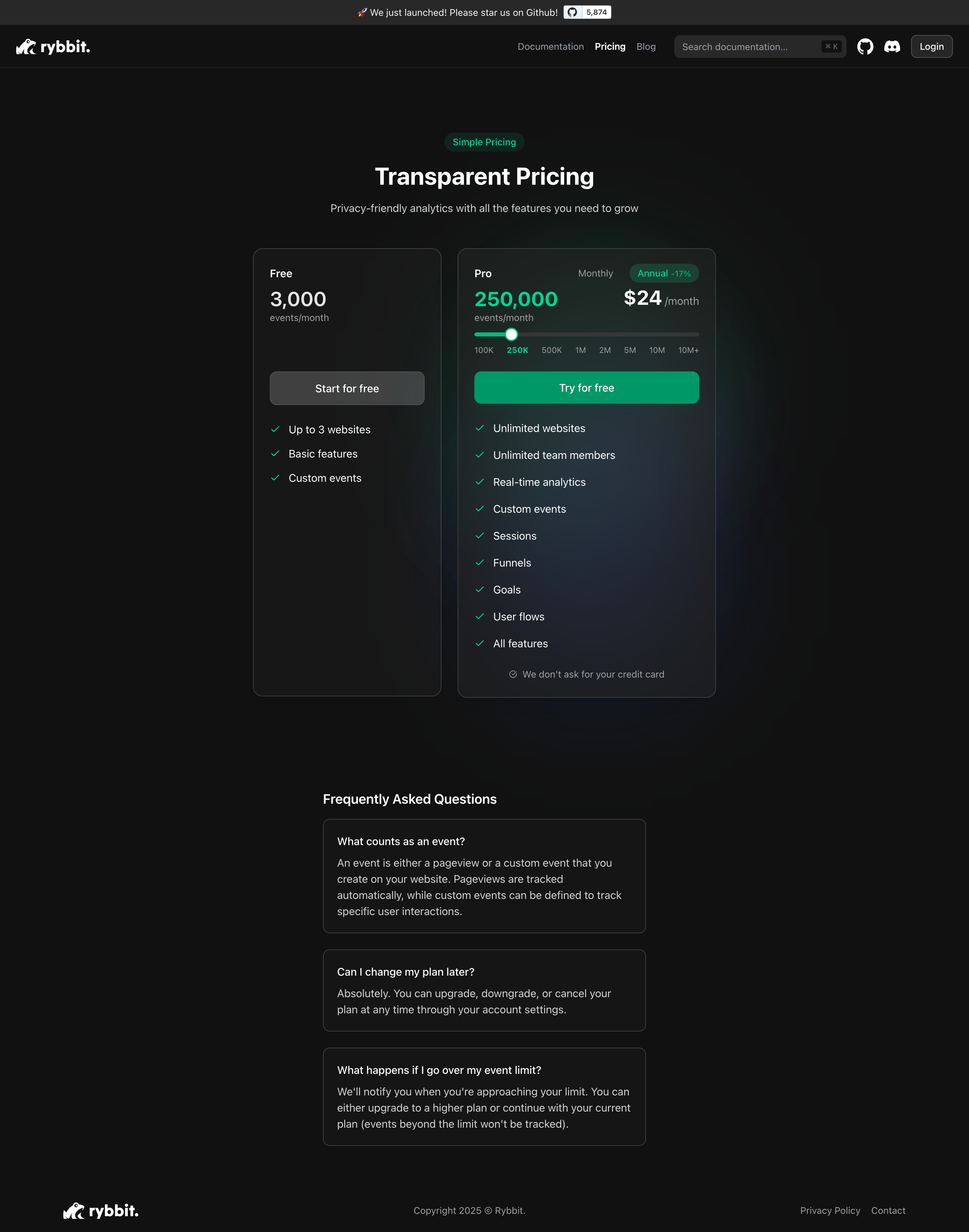 Rybbit - Pricing Page