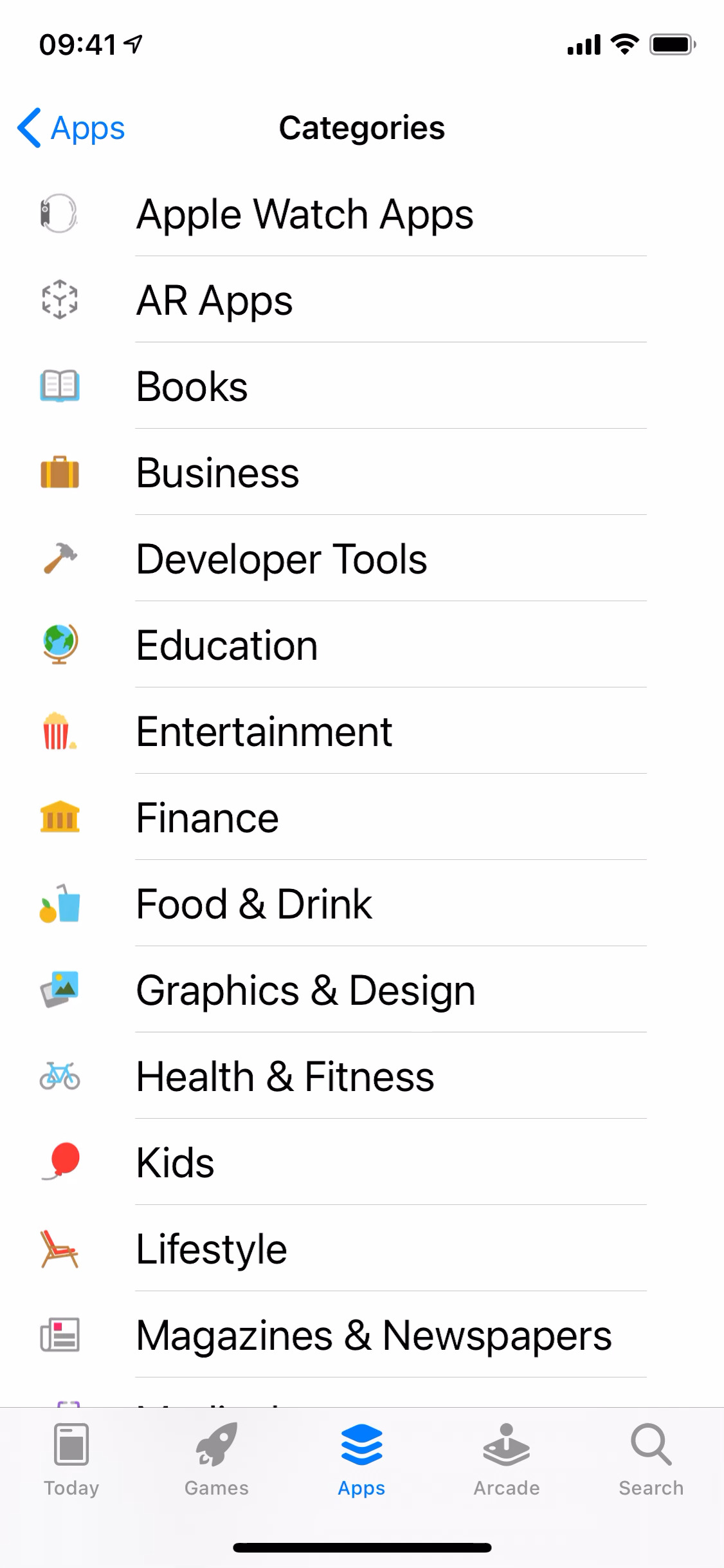 App store browse by category