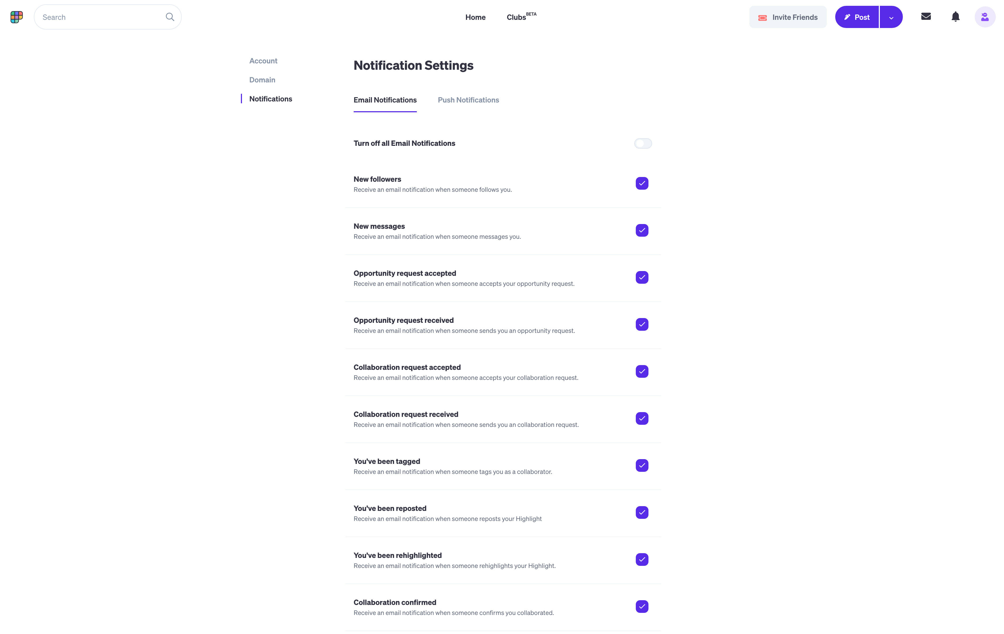 Notification settings