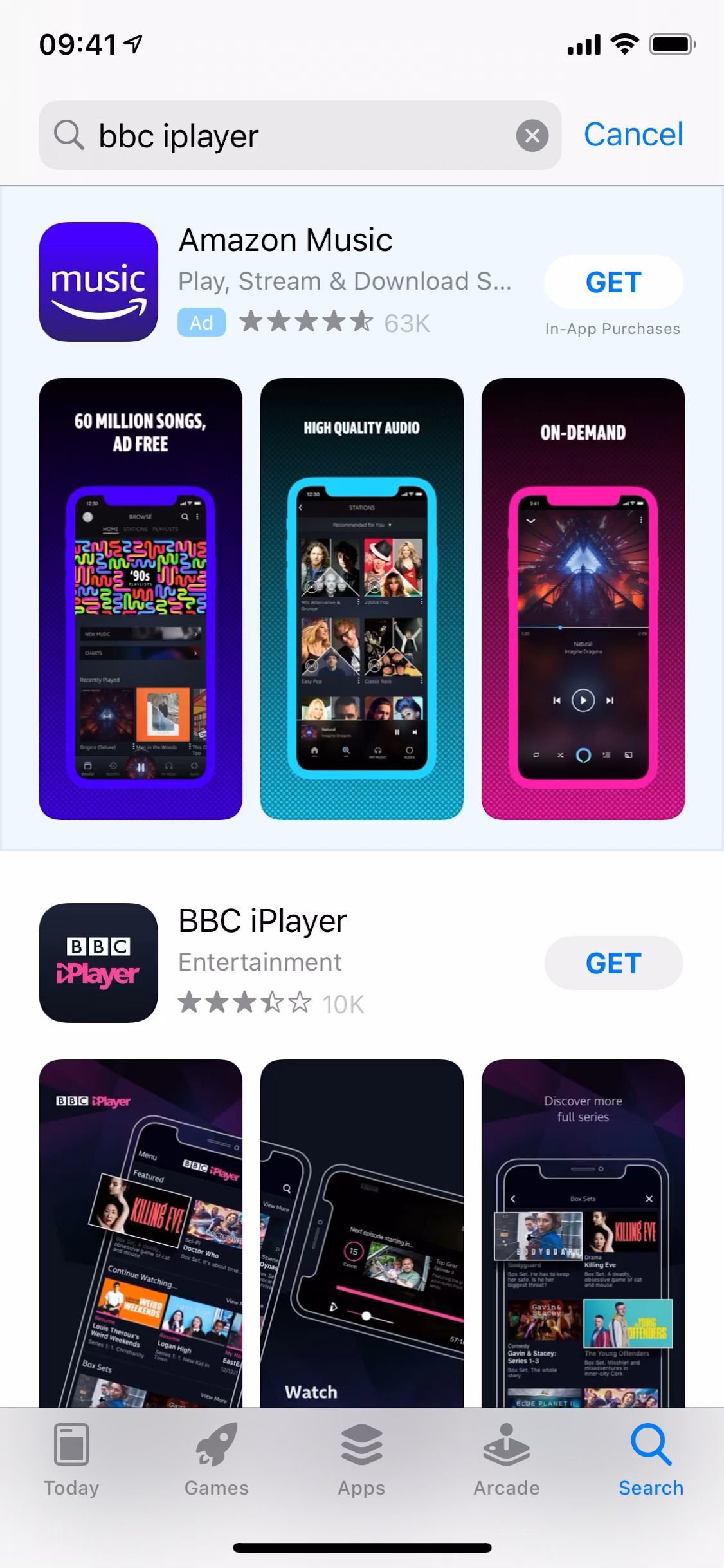 App store search results