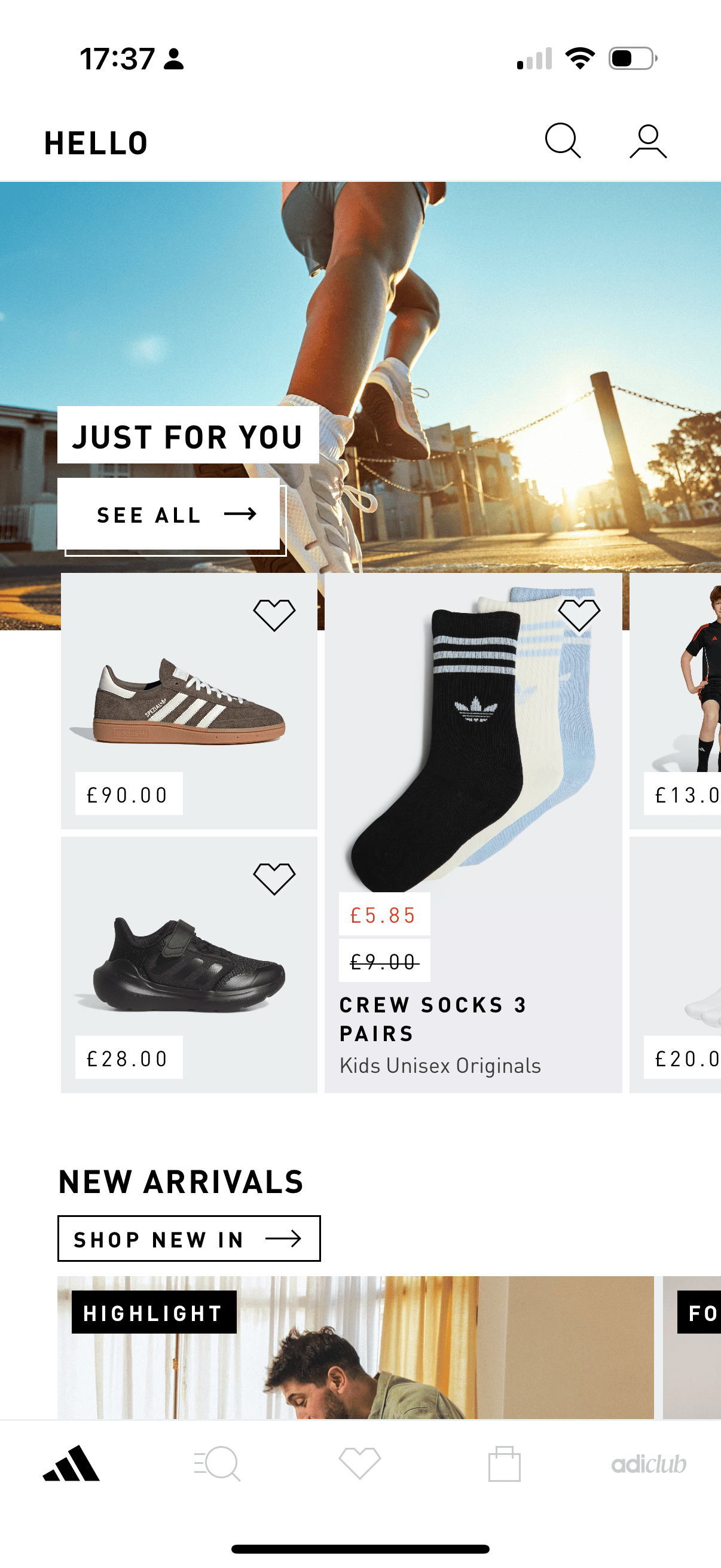 Adidas - Home Screen