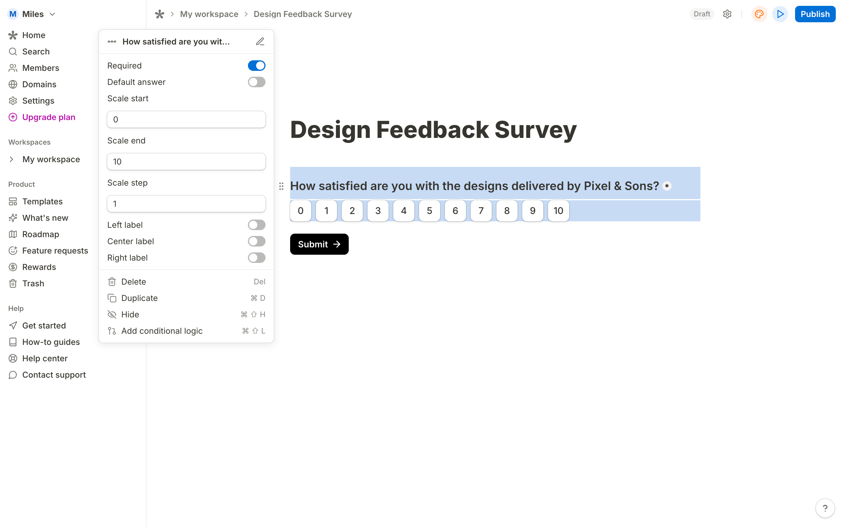 Tally - Question context menu