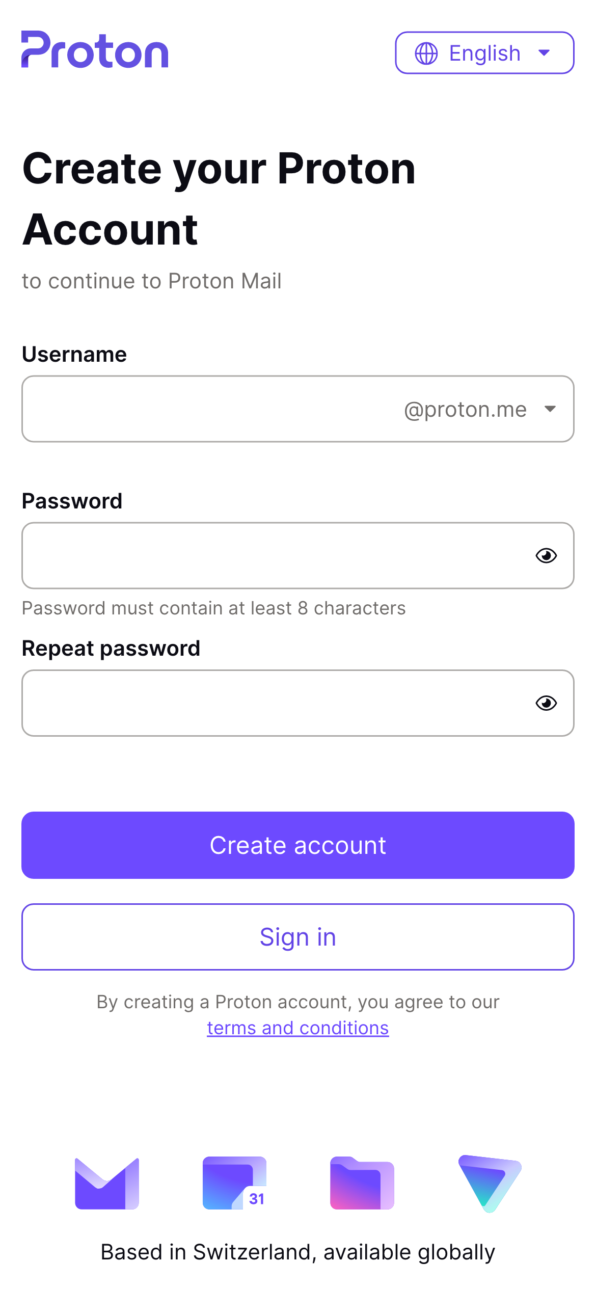 Create your Proton account