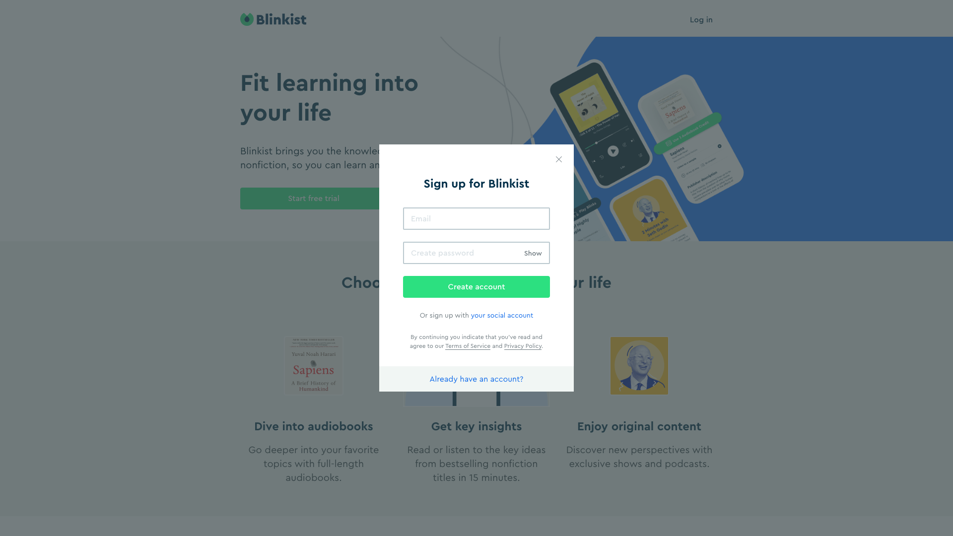 Sign up for Blinkist