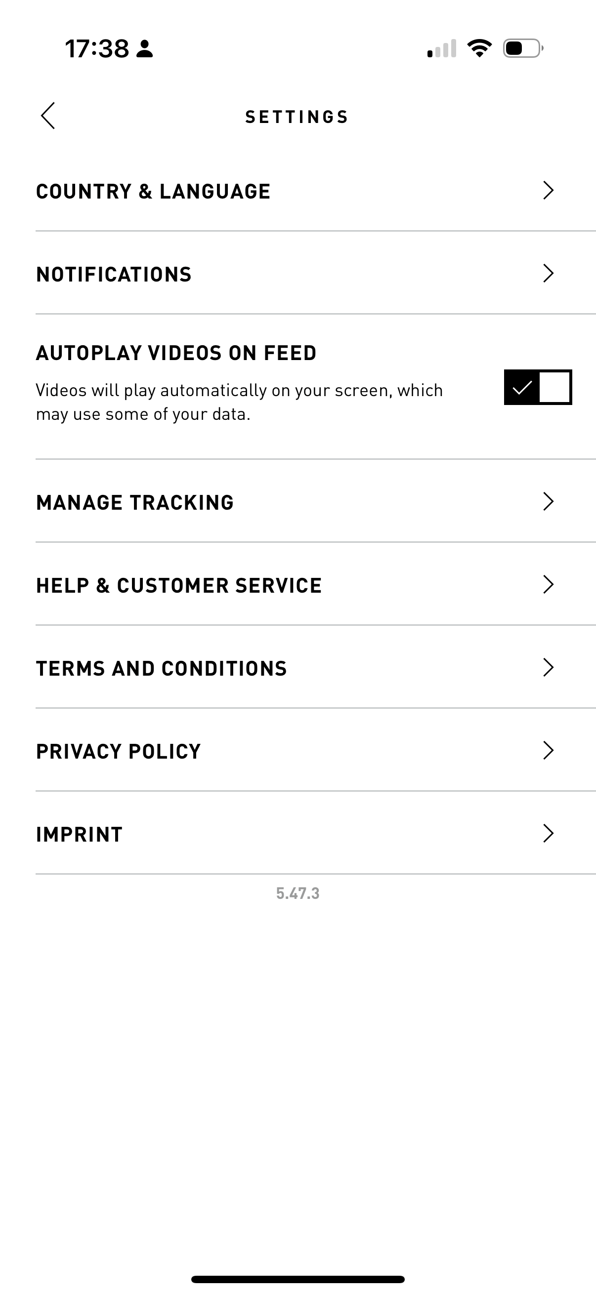 Adidas - Settings Page