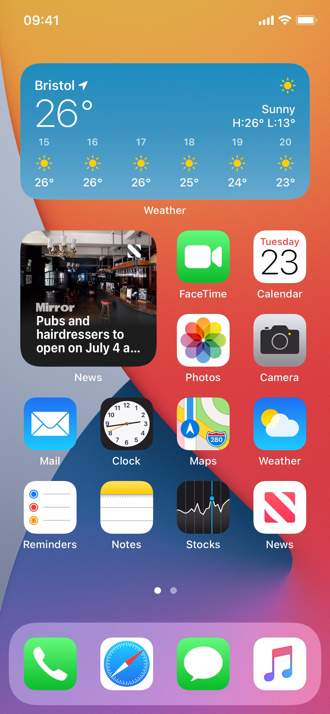 Home screen with widgets