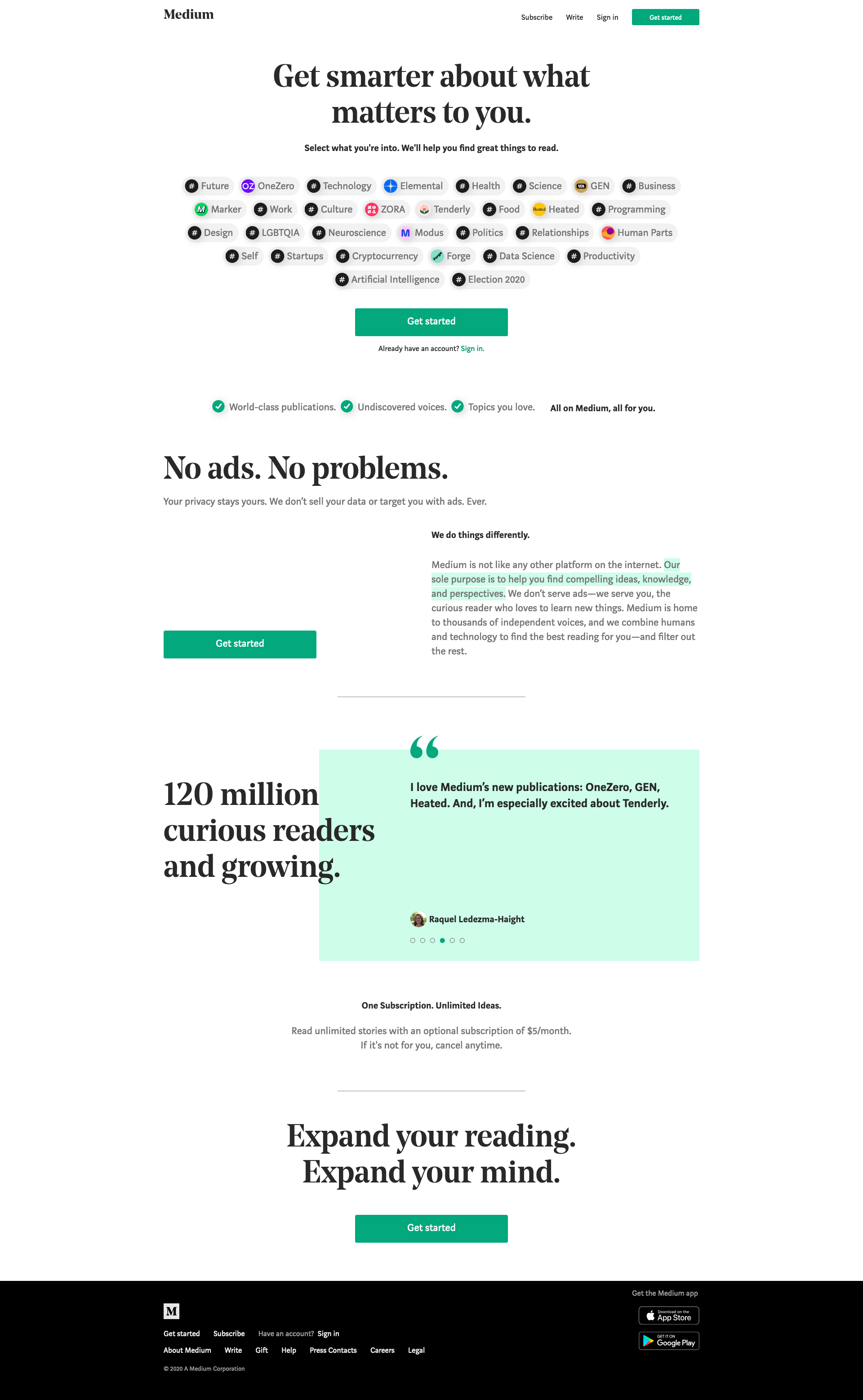 Medium homepage