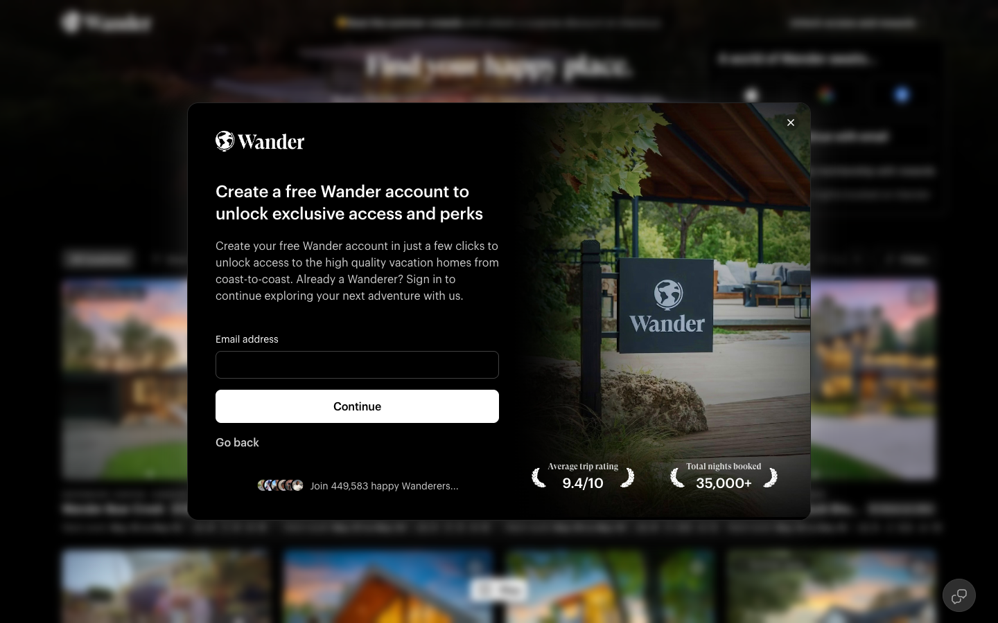 Wander - Create an account