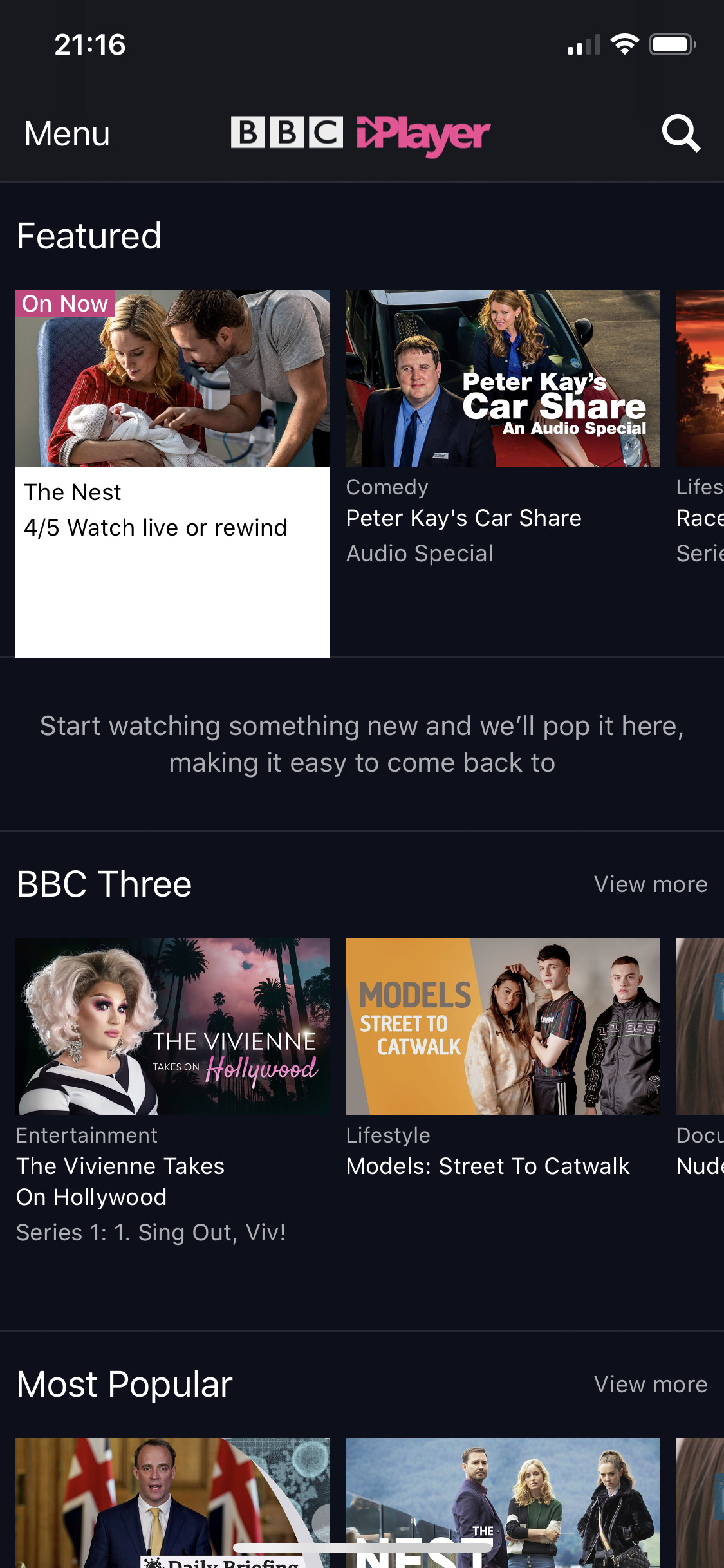 iPlayer home screen